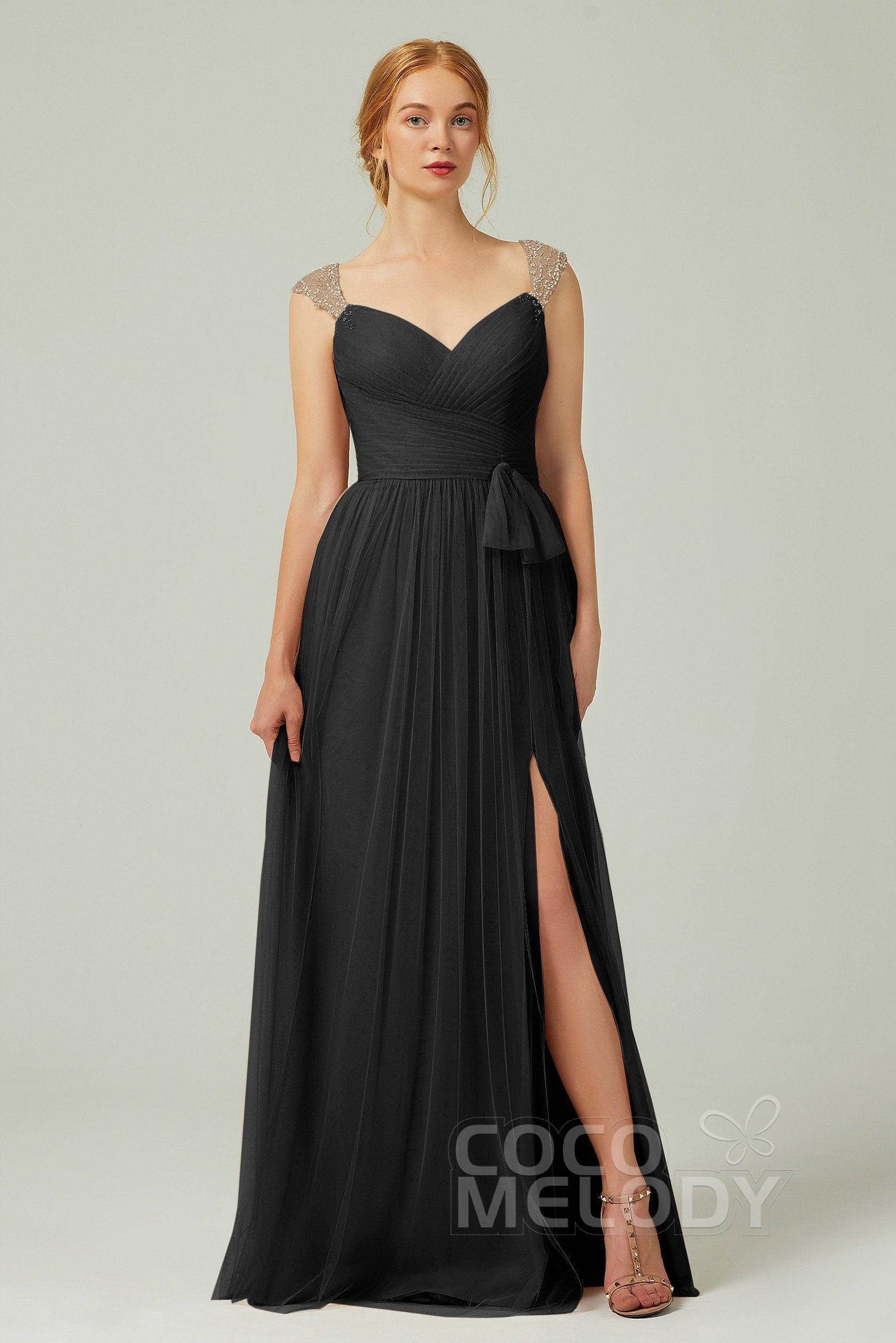 A-Line Floor Length Tulle Bridesmaid Dress CB0313PS - COCOMELODY